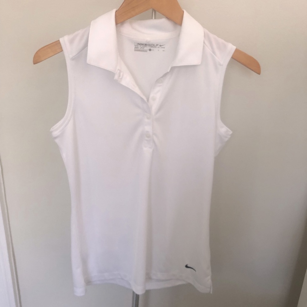 Nike Golf Womens Sleeveless Polo Button Front White Shirt Size Small